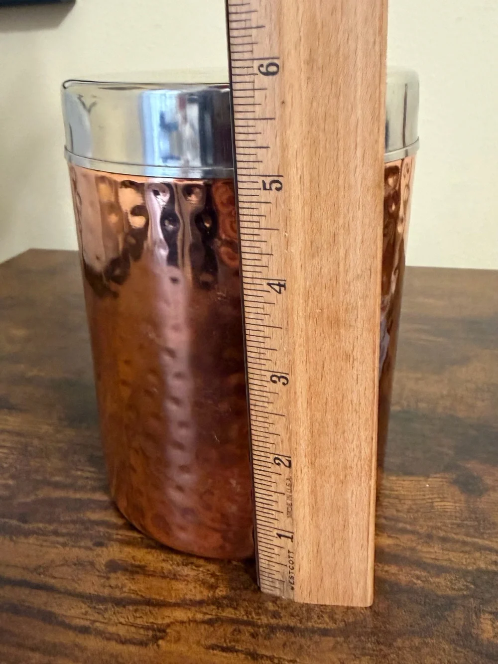 Hammered Copper Like Storage Canister with Silver Lid - Kitchen Coffee Accessory